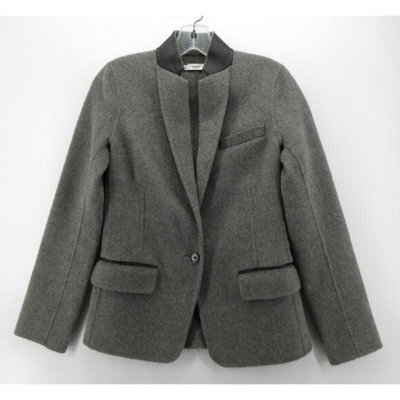 Vince Blazer 00 Wool Blend Jacket Career Office Lamb Leather Trim - Picture 1 of 10